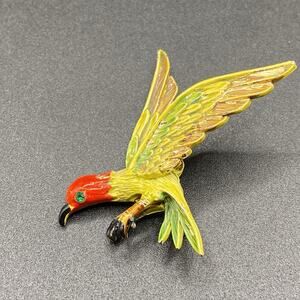 Vintage Signed Art Arther Pepper Enamel Bird Brooch Flying Macaw Gold Tone